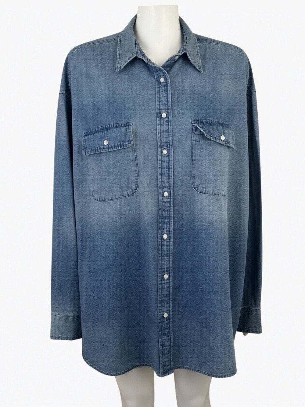 Aerie AEO Anytime Fave Boyfriend Blue Denim Shirt Jacket Shacket sz L Oversized